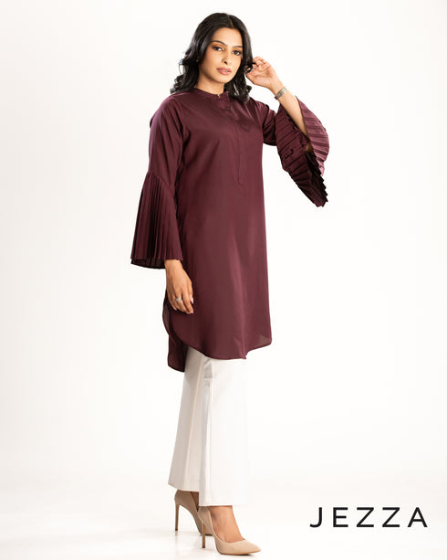 Pleated Sleeve Crepe Knee Top 62331
